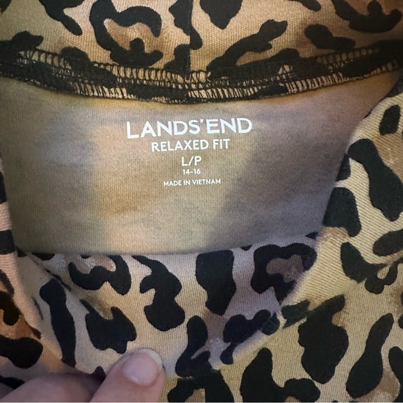 COPY Lands End Shirt Large Petite leopard print BrownBlack mock neck long sleeve - Picture 3 of 3
